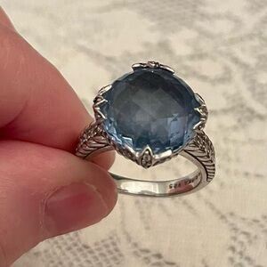 Judith Ripka Sterling Silver Ring with Sparkling Blue Gemstone Size 10